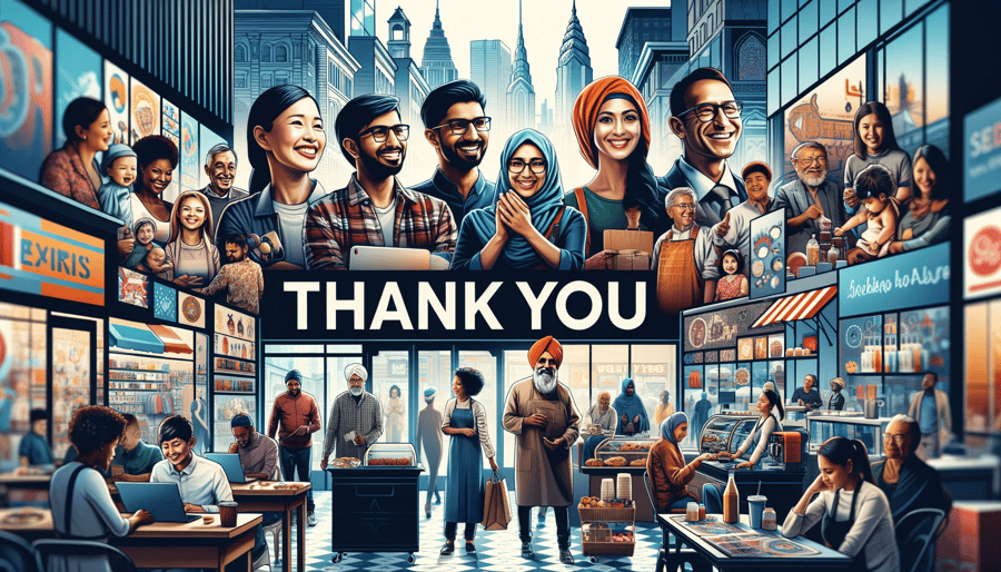 DALL·E 2023-12-24 16.14.41 - A wide graphic featuring a diverse group of immigrant entrepreneurs in a dynamic, urban setting. The entrepreneurs, reflecting various cultural backgr