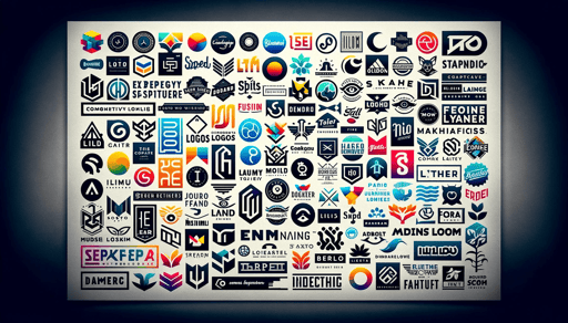 DALL·E 2024-01-11 13.43.18 - A wide graphic collage showcasing a variety of fictional company logos, each with unique designs. The logos are evenly spaced across the image, creati-min